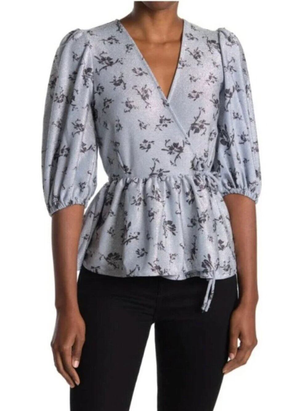 NWT Ganni Metallic Floral Wrap Blouse